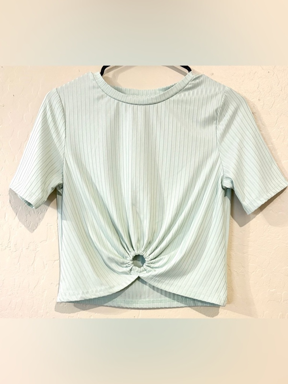 Only Mint Green Ribbed Twist Front Crop Top Y2K Baby Tee Fitted- Size Small